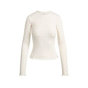 Skims Logo POINTELLE Long Sleeve Top Pink Marble